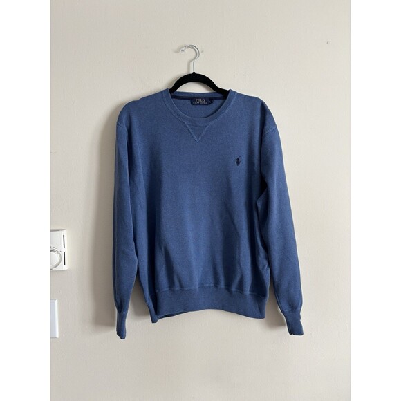 Polo Ralph Lauren Mens Large Long‎ Sleeve Knit Crewneck Sweater Blue Cotton - Picture 2 of 5